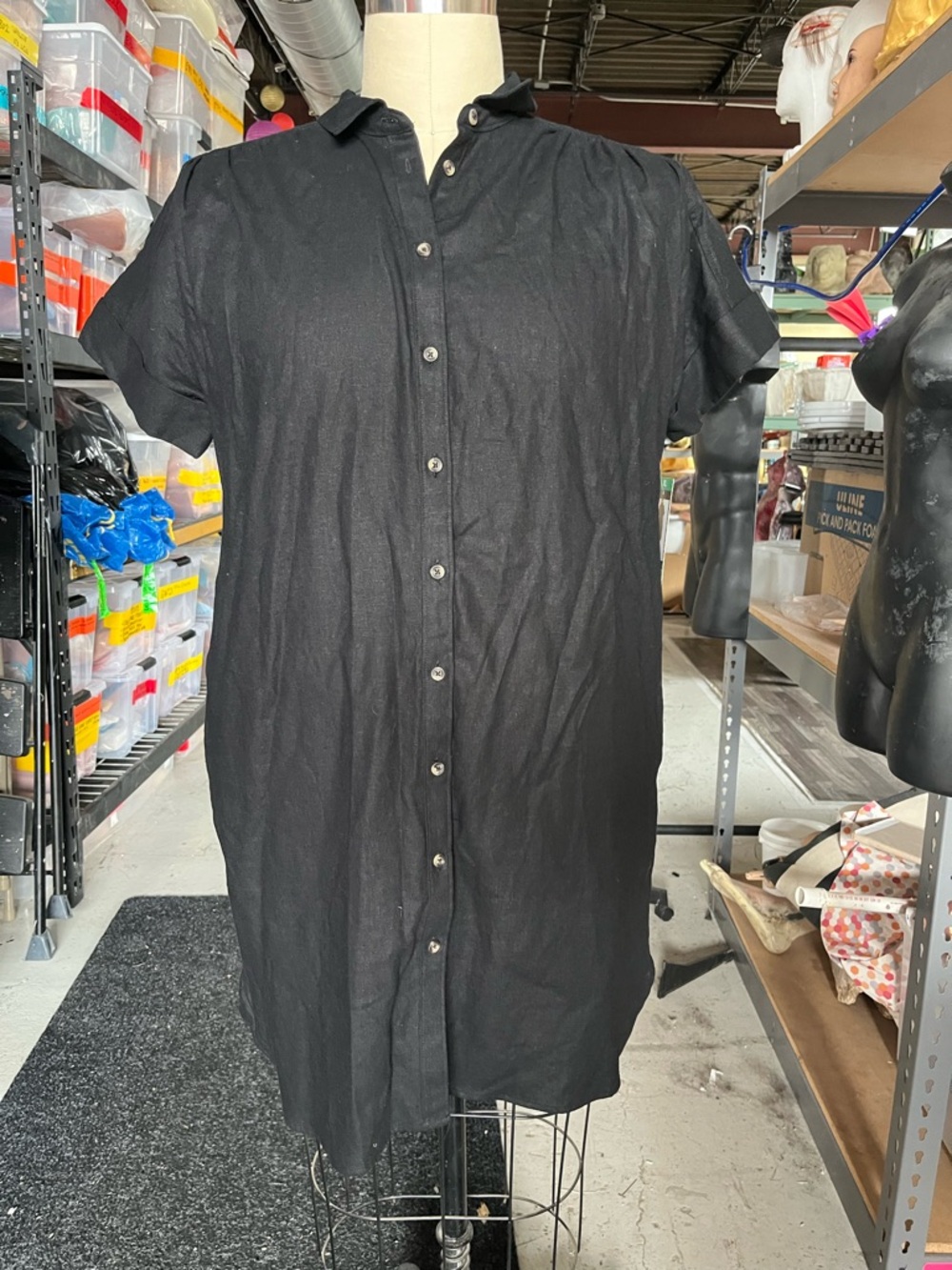 Well Worn Black Short-Sleeve Button Mini Dress
